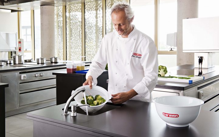 Mixing bowls and colanders, basic kitchen utensils in foodservice