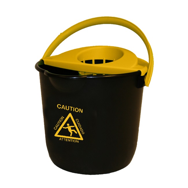 CUBO DE FREGAR NEGRO+ESCURRIDOR AMARILLO CAUTION